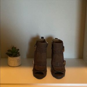 Nine West Suede/Leather Peep Toe Ankle Booties